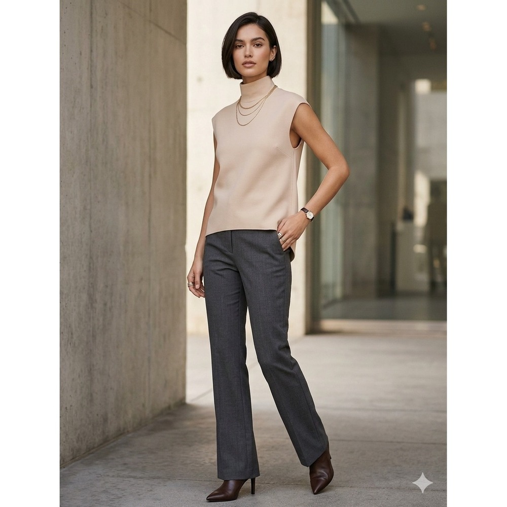 Zara Sleeveless Mock Neck‎ Top Minimalist Raw Seam Structured Collar Cream Small